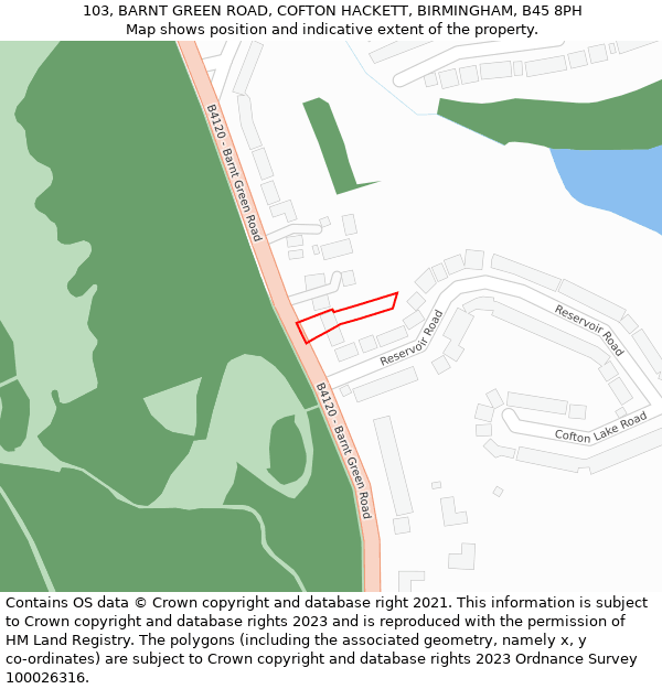 103, BARNT GREEN ROAD, COFTON HACKETT, BIRMINGHAM, B45 8PH: Location map and indicative extent of plot