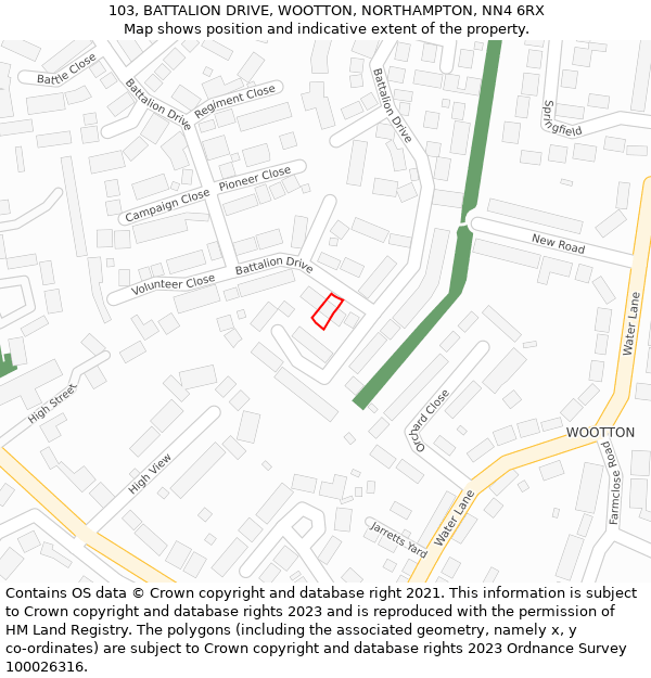 103, BATTALION DRIVE, WOOTTON, NORTHAMPTON, NN4 6RX: Location map and indicative extent of plot