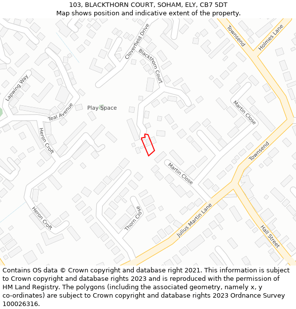 103, BLACKTHORN COURT, SOHAM, ELY, CB7 5DT: Location map and indicative extent of plot