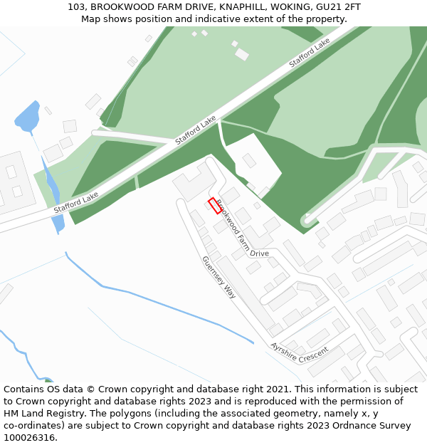 103, BROOKWOOD FARM DRIVE, KNAPHILL, WOKING, GU21 2FT: Location map and indicative extent of plot