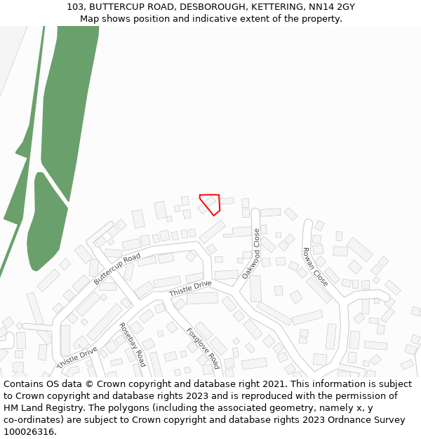 103, BUTTERCUP ROAD, DESBOROUGH, KETTERING, NN14 2GY: Location map and indicative extent of plot