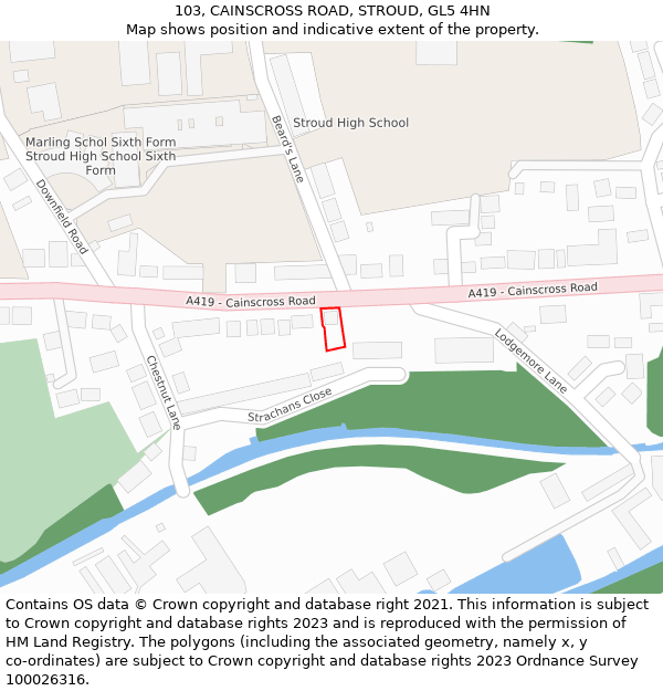 103, CAINSCROSS ROAD, STROUD, GL5 4HN: Location map and indicative extent of plot