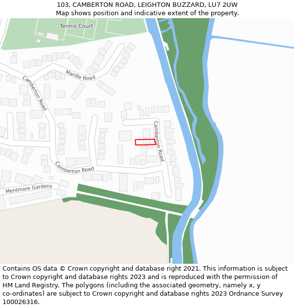 103, CAMBERTON ROAD, LEIGHTON BUZZARD, LU7 2UW: Location map and indicative extent of plot