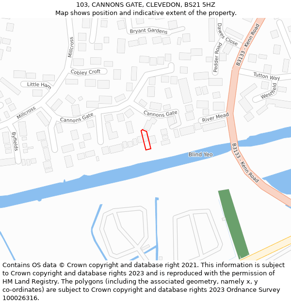 103, CANNONS GATE, CLEVEDON, BS21 5HZ: Location map and indicative extent of plot