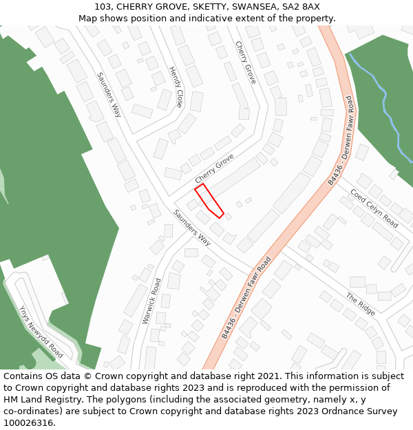 103, CHERRY GROVE, SKETTY, SWANSEA, SA2 8AX: Location map and indicative extent of plot