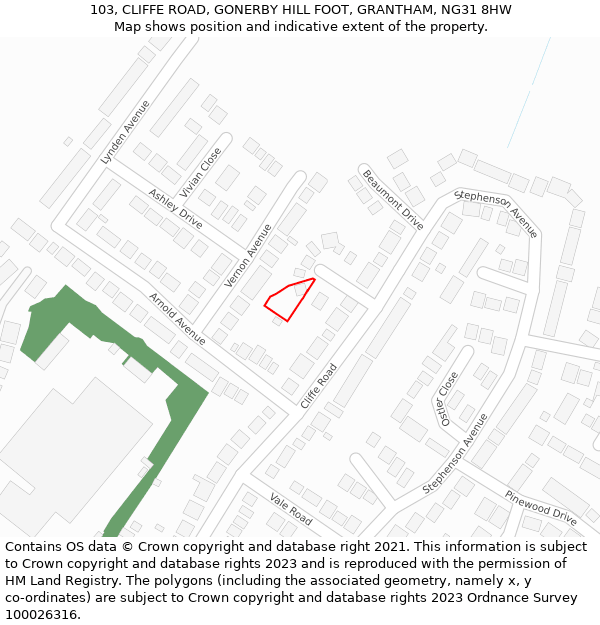 103, CLIFFE ROAD, GONERBY HILL FOOT, GRANTHAM, NG31 8HW: Location map and indicative extent of plot