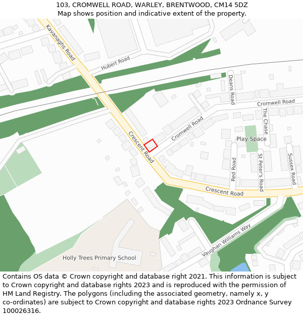 103, CROMWELL ROAD, WARLEY, BRENTWOOD, CM14 5DZ: Location map and indicative extent of plot