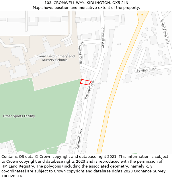 103, CROMWELL WAY, KIDLINGTON, OX5 2LN: Location map and indicative extent of plot
