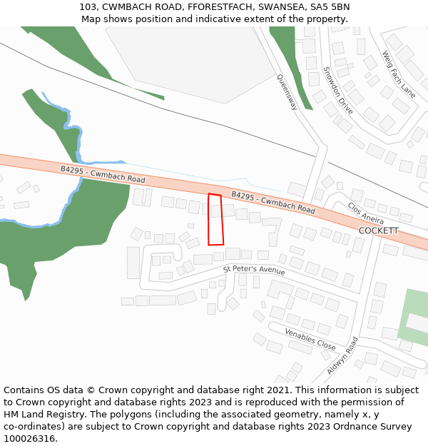 103, CWMBACH ROAD, FFORESTFACH, SWANSEA, SA5 5BN: Location map and indicative extent of plot