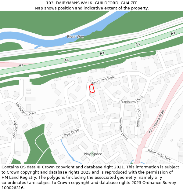 103, DAIRYMANS WALK, GUILDFORD, GU4 7FF: Location map and indicative extent of plot