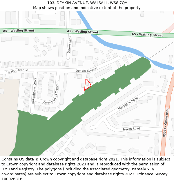 103, DEAKIN AVENUE, WALSALL, WS8 7QA: Location map and indicative extent of plot