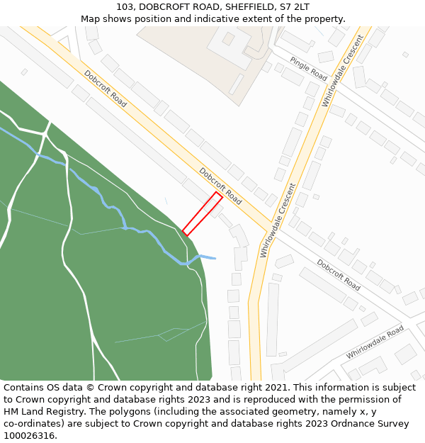 103, DOBCROFT ROAD, SHEFFIELD, S7 2LT: Location map and indicative extent of plot