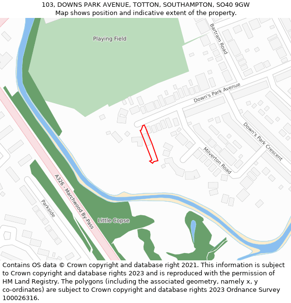 103, DOWNS PARK AVENUE, TOTTON, SOUTHAMPTON, SO40 9GW: Location map and indicative extent of plot