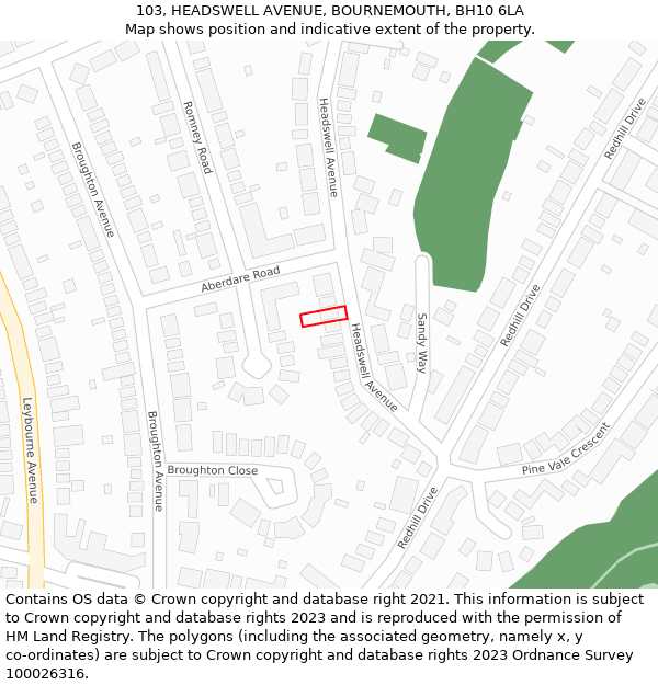 103, HEADSWELL AVENUE, BOURNEMOUTH, BH10 6LA: Location map and indicative extent of plot