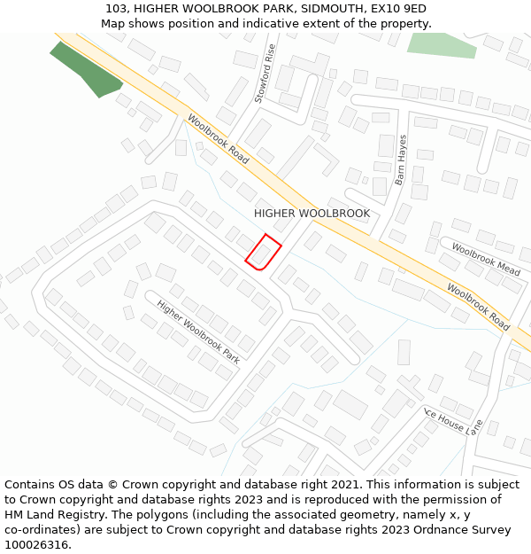 103, HIGHER WOOLBROOK PARK, SIDMOUTH, EX10 9ED: Location map and indicative extent of plot