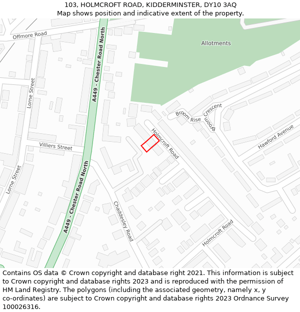 103, HOLMCROFT ROAD, KIDDERMINSTER, DY10 3AQ: Location map and indicative extent of plot