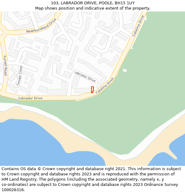 103, LABRADOR DRIVE, POOLE, BH15 1UY: Location map and indicative extent of plot