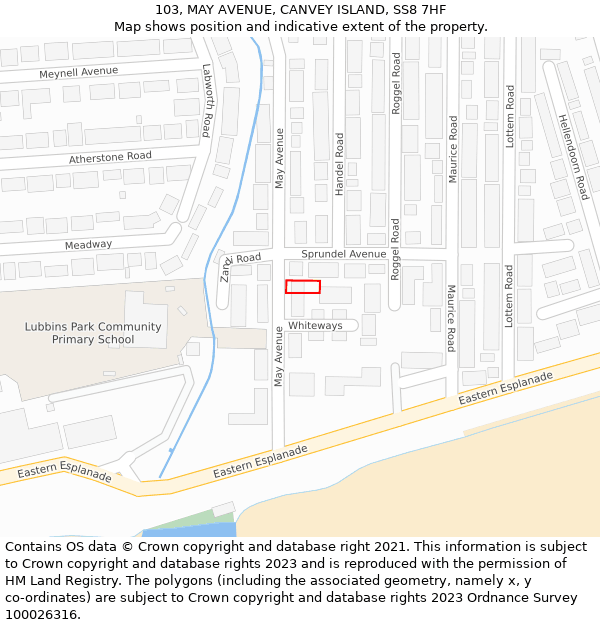 103, MAY AVENUE, CANVEY ISLAND, SS8 7HF: Location map and indicative extent of plot