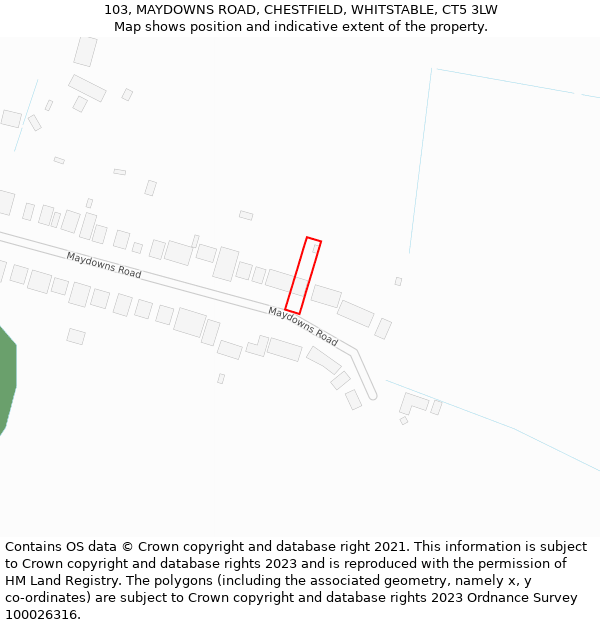 103, MAYDOWNS ROAD, CHESTFIELD, WHITSTABLE, CT5 3LW: Location map and indicative extent of plot