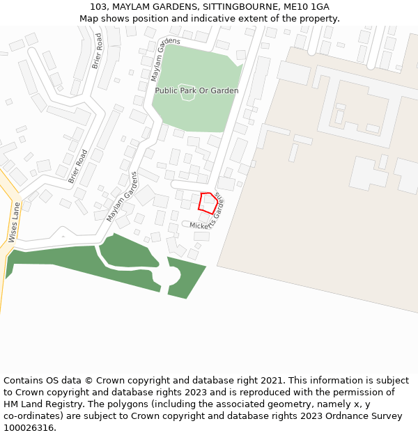 103, MAYLAM GARDENS, SITTINGBOURNE, ME10 1GA: Location map and indicative extent of plot