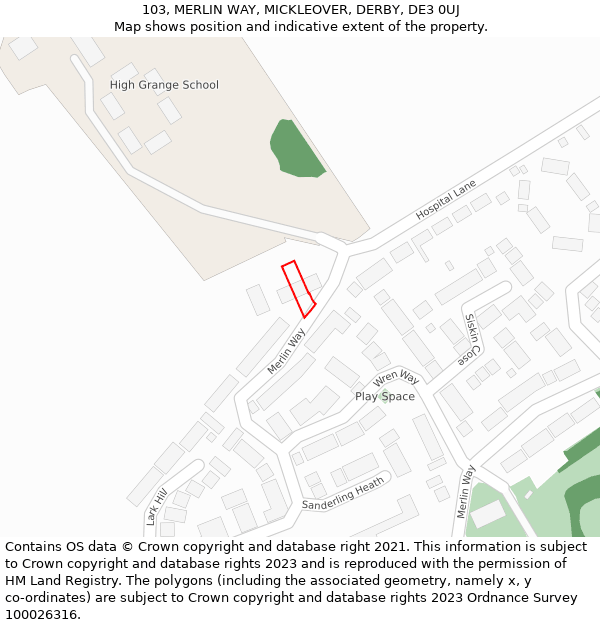 103, MERLIN WAY, MICKLEOVER, DERBY, DE3 0UJ: Location map and indicative extent of plot