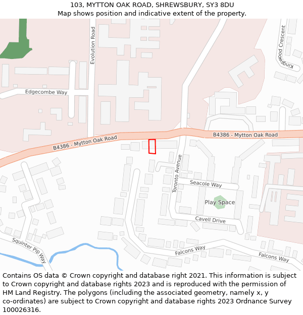 103, MYTTON OAK ROAD, SHREWSBURY, SY3 8DU: Location map and indicative extent of plot