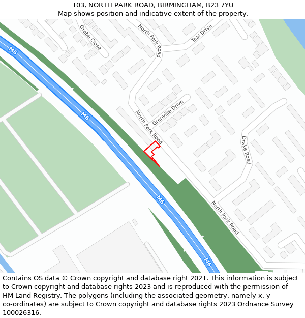 103, NORTH PARK ROAD, BIRMINGHAM, B23 7YU: Location map and indicative extent of plot