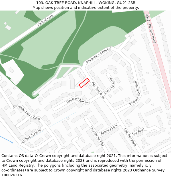 103, OAK TREE ROAD, KNAPHILL, WOKING, GU21 2SB: Location map and indicative extent of plot