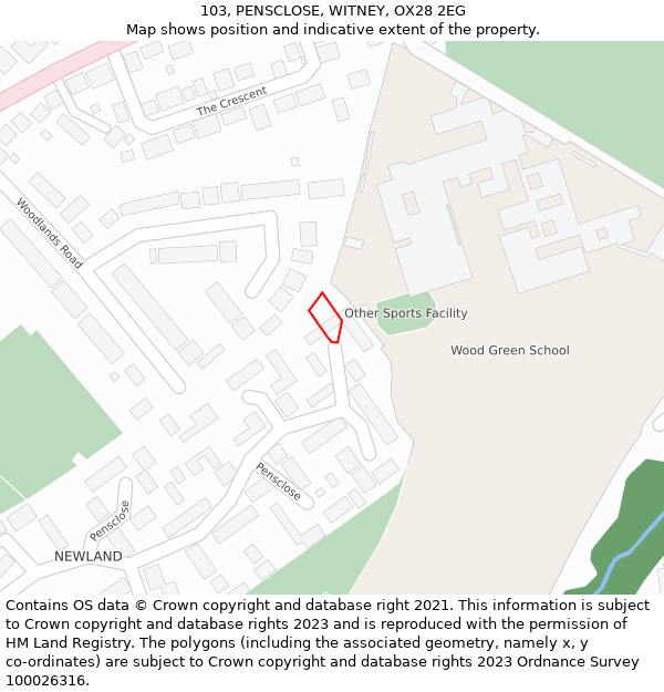 103, PENSCLOSE, WITNEY, OX28 2EG: Location map and indicative extent of plot