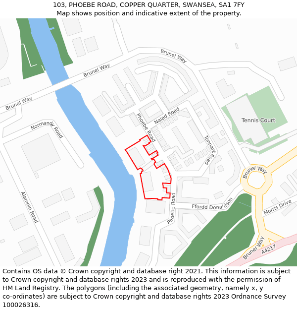 103, PHOEBE ROAD, COPPER QUARTER, SWANSEA, SA1 7FY: Location map and indicative extent of plot