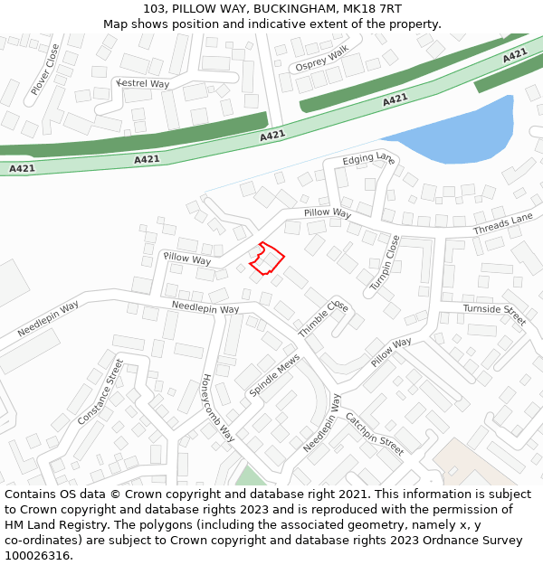 103, PILLOW WAY, BUCKINGHAM, MK18 7RT: Location map and indicative extent of plot