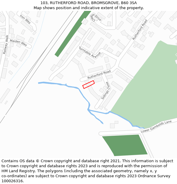 103, RUTHERFORD ROAD, BROMSGROVE, B60 3SA: Location map and indicative extent of plot