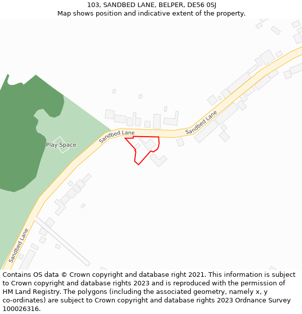 103, SANDBED LANE, BELPER, DE56 0SJ: Location map and indicative extent of plot
