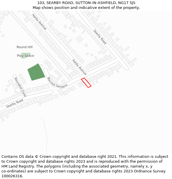 103, SEARBY ROAD, SUTTON-IN-ASHFIELD, NG17 5JS: Location map and indicative extent of plot