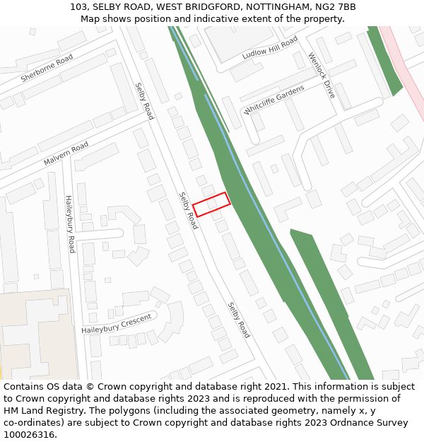 103, SELBY ROAD, WEST BRIDGFORD, NOTTINGHAM, NG2 7BB: Location map and indicative extent of plot