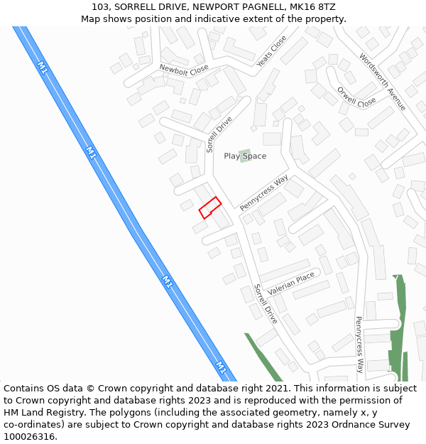 103, SORRELL DRIVE, NEWPORT PAGNELL, MK16 8TZ: Location map and indicative extent of plot