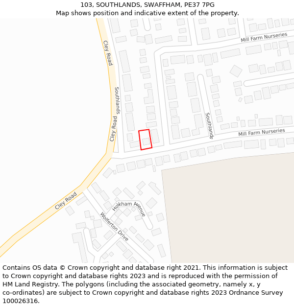 103, SOUTHLANDS, SWAFFHAM, PE37 7PG: Location map and indicative extent of plot