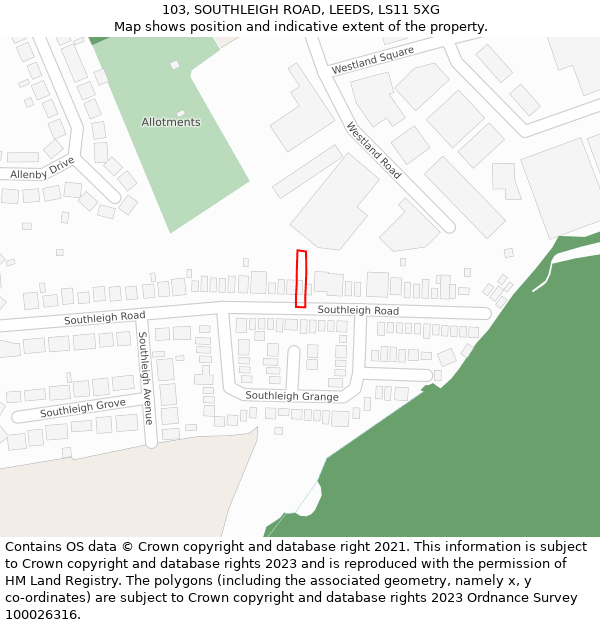 103, SOUTHLEIGH ROAD, LEEDS, LS11 5XG: Location map and indicative extent of plot