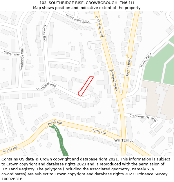 103, SOUTHRIDGE RISE, CROWBOROUGH, TN6 1LL: Location map and indicative extent of plot