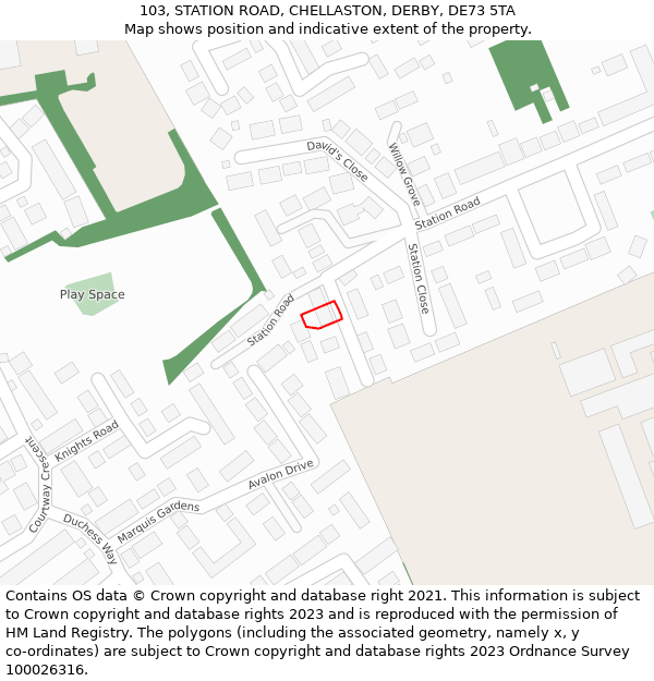 103, STATION ROAD, CHELLASTON, DERBY, DE73 5TA: Location map and indicative extent of plot