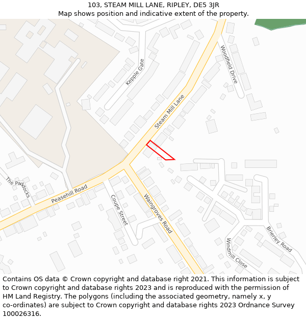 103, STEAM MILL LANE, RIPLEY, DE5 3JR: Location map and indicative extent of plot