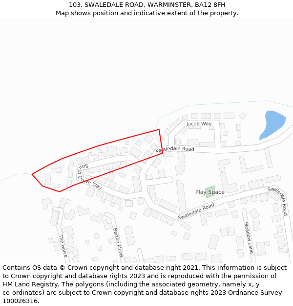 103, SWALEDALE ROAD, WARMINSTER, BA12 8FH: Location map and indicative extent of plot