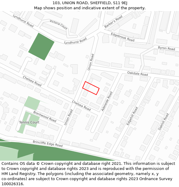 103, UNION ROAD, SHEFFIELD, S11 9EJ: Location map and indicative extent of plot