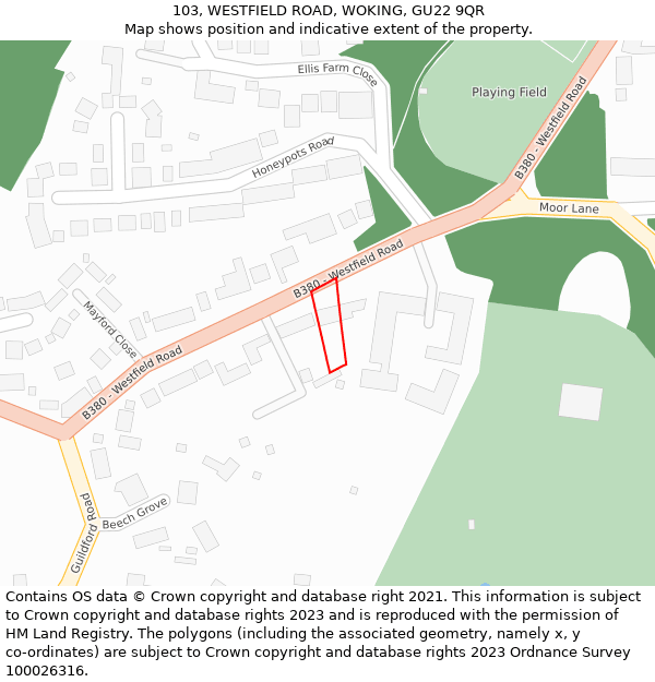 103, WESTFIELD ROAD, WOKING, GU22 9QR: Location map and indicative extent of plot