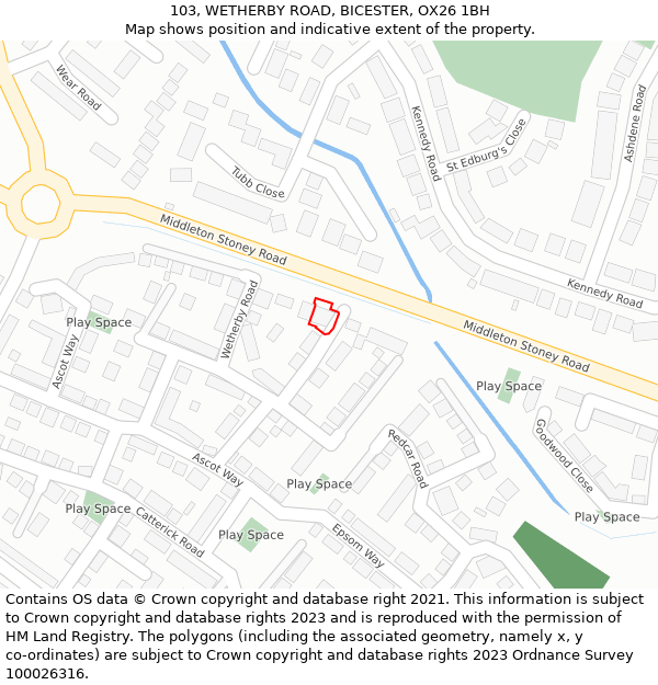 103, WETHERBY ROAD, BICESTER, OX26 1BH: Location map and indicative extent of plot