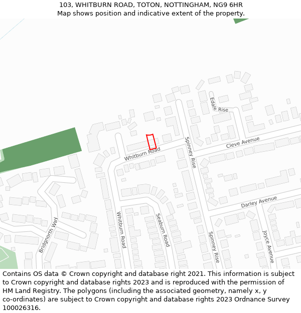 103, WHITBURN ROAD, TOTON, NOTTINGHAM, NG9 6HR: Location map and indicative extent of plot