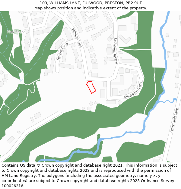 103, WILLIAMS LANE, FULWOOD, PRESTON, PR2 9UF: Location map and indicative extent of plot