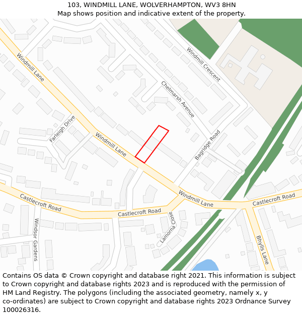 103, WINDMILL LANE, WOLVERHAMPTON, WV3 8HN: Location map and indicative extent of plot