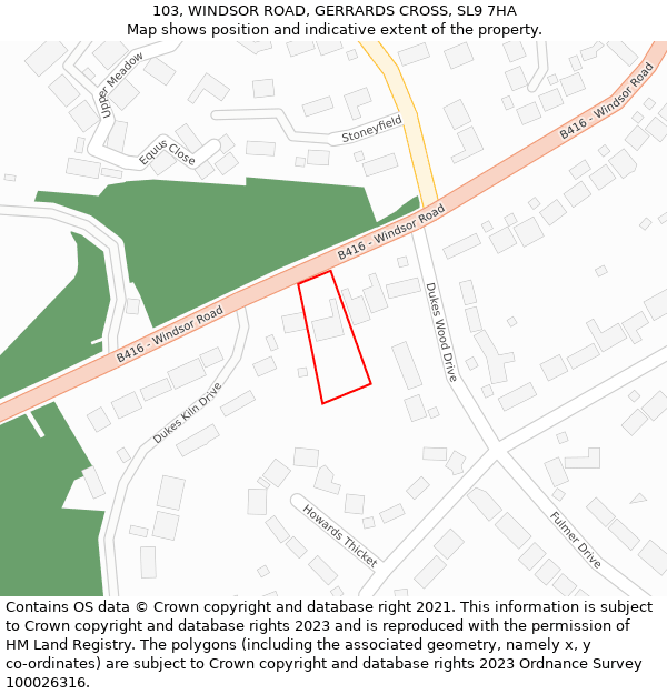 103, WINDSOR ROAD, GERRARDS CROSS, SL9 7HA: Location map and indicative extent of plot