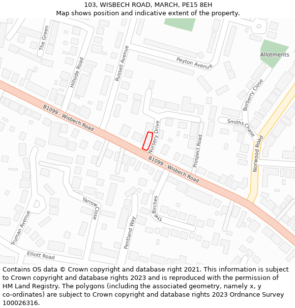 103, WISBECH ROAD, MARCH, PE15 8EH: Location map and indicative extent of plot